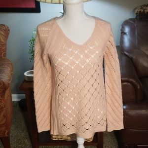 Pink V neck long sleeve tunic sweater